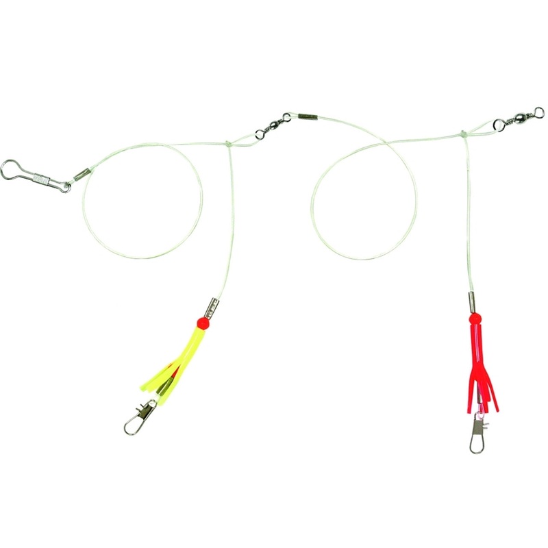 Sea Striker Skirted Bottom Rig, 40lb Mono, 2-Drop, Red/White Skirts
