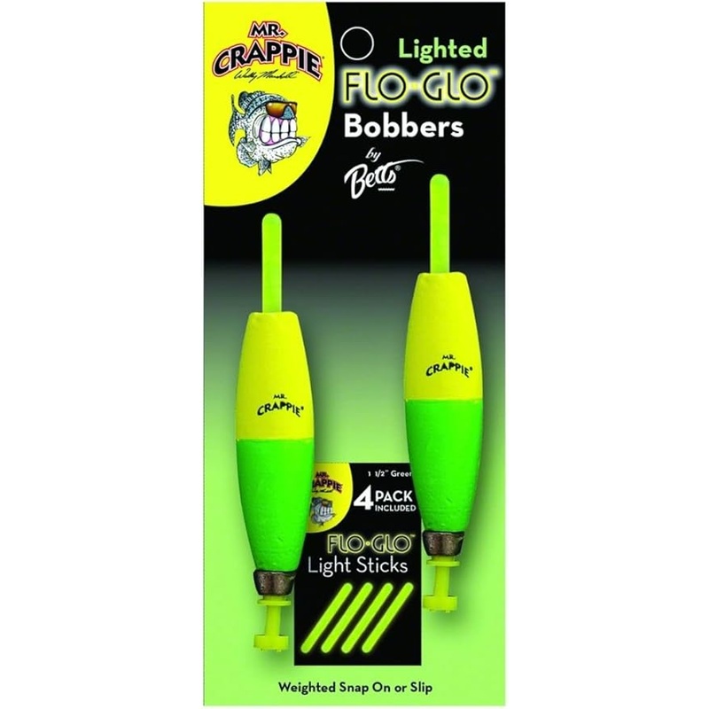 Mr. Crappie Flo Glo Lighted Bobbers 2 1/2" Cigar Y/G 2Pk