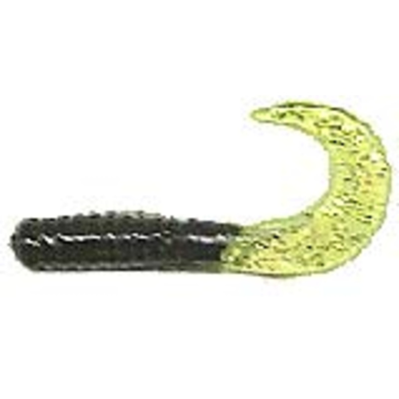 Action Bait 3" Curly Grubs 25pk Black Chartreuse