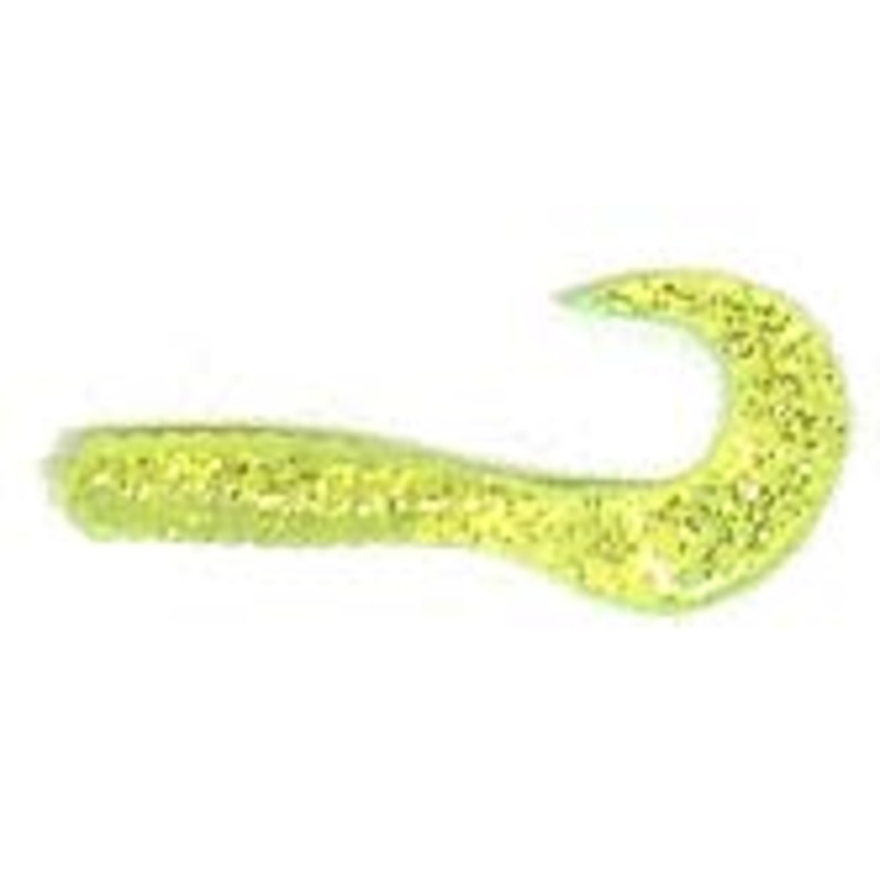 Action Bait 3" Curly Grubs 25pk Chartreuse Glitter
