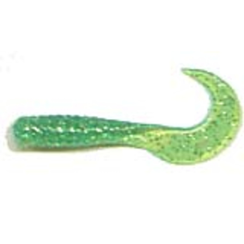 Action Bait 3" Curly Grubs 25pk Lime Chartreuse Glitter