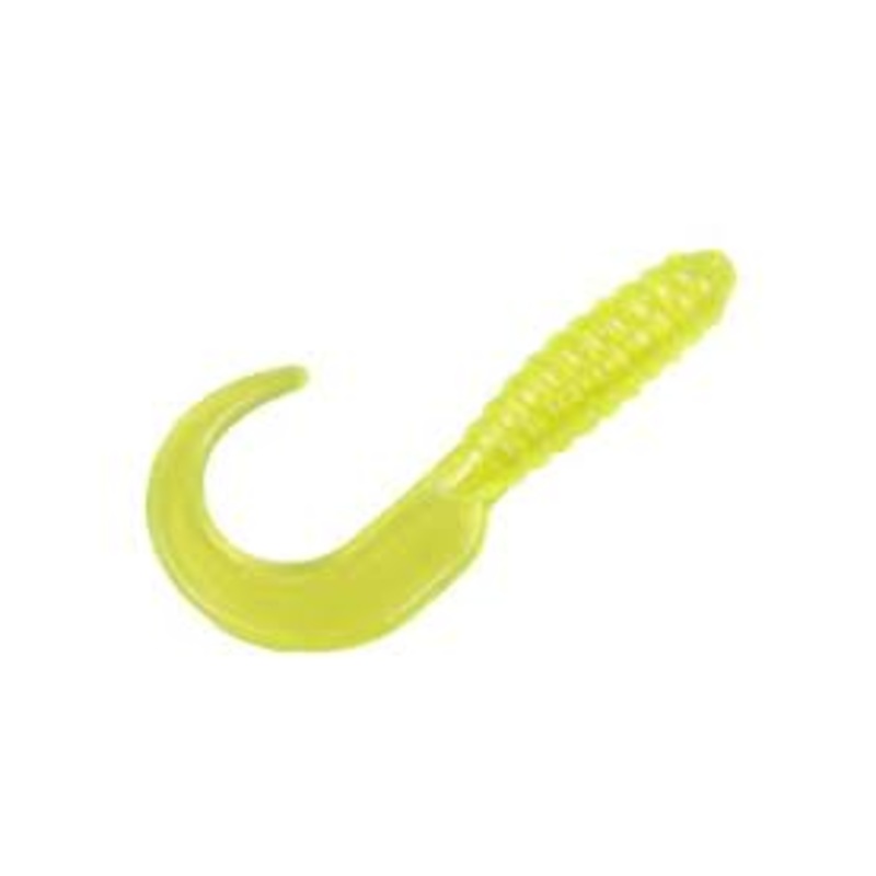 Action Bait 4" Curly Grubs 12pk Pearl Chartreuse