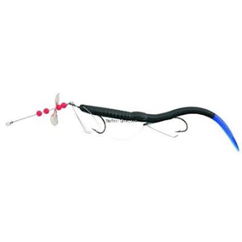 Creme Scoundrel Weedless Worm 6" Black Blue Tail