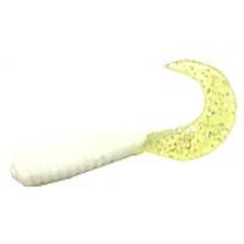 Action Bait 3in Curly Grubs 20pk White Chartreuse Tail