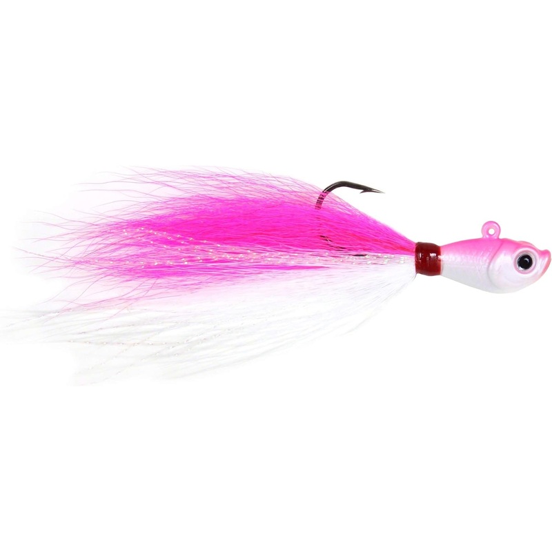 Sea Striker Bucktail Jig, Holographic Eyes, Black Nickel, 8oz, Pink/White