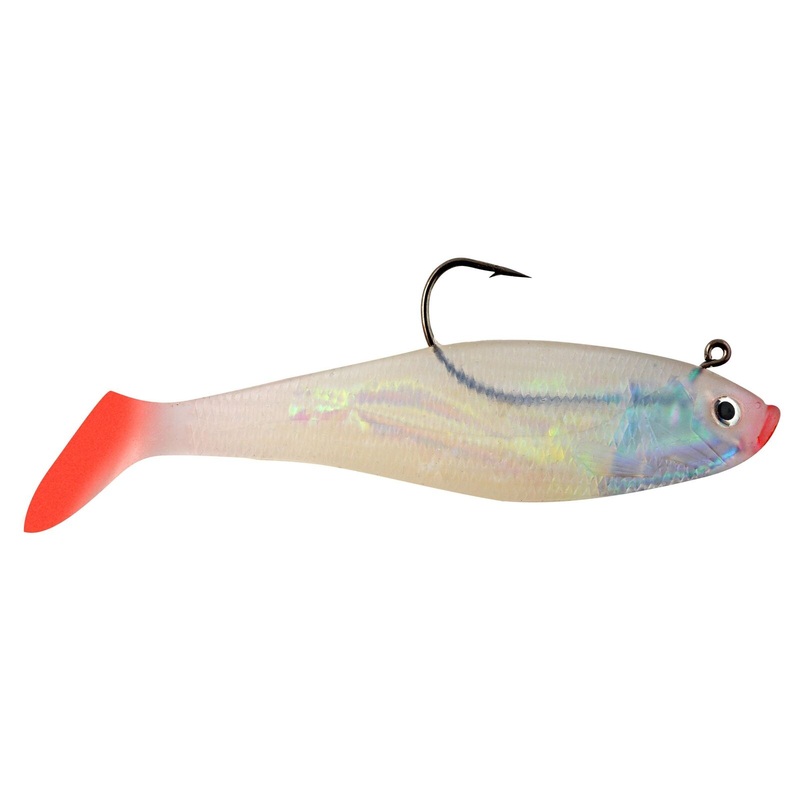 Hurricane Swim Shad Mouth Red Tail, Pearl/Red, 6"