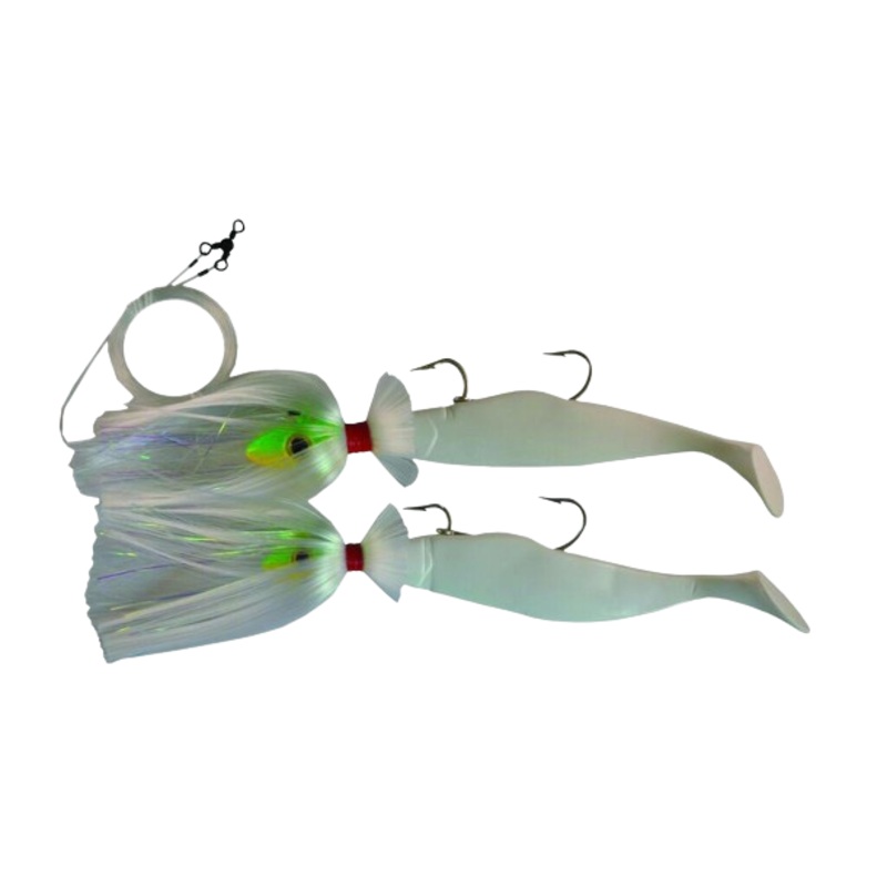 Blue Water Candy Parachute Rig, 9", 8 oz/4 oz, White on John Deere Shad