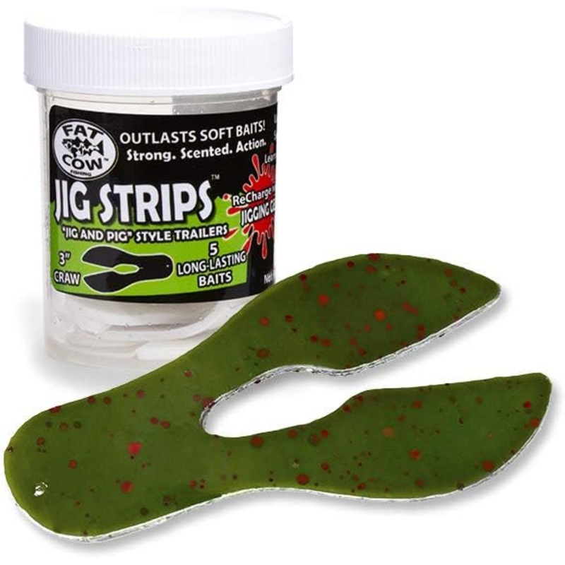 Fat Cow Jig Strips "Jig and Pig" Style Trailers 3" Craw, 5pk, Watermelon Red