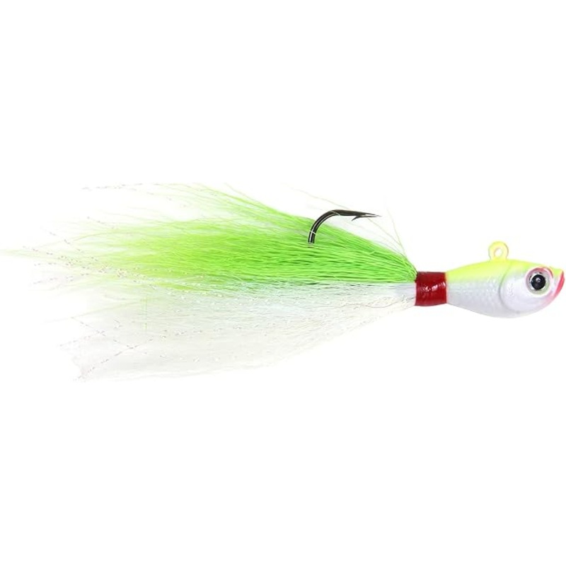 Sea Striker Bucktail Jig 6 oz, Holographic Eyes, Chartreuse/White