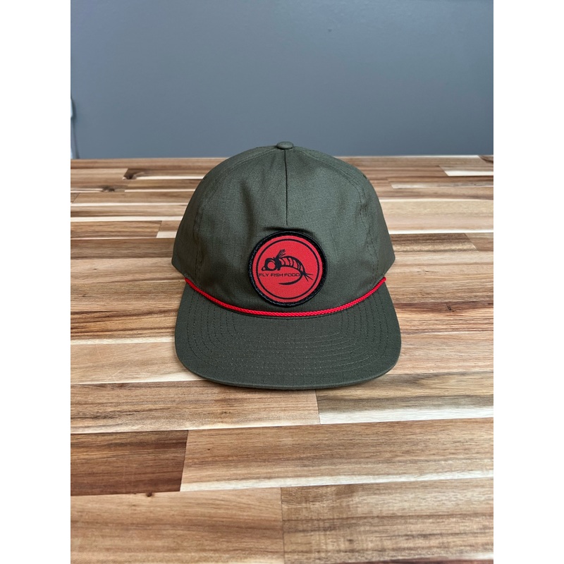 Fly Fish Food Logo Hat - Moss Green/Red Band