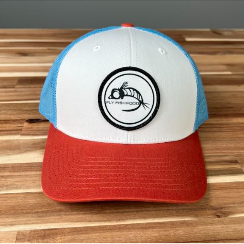 Fly Fish Food Logo Hat - White/Columbia Blue/Dark Orange