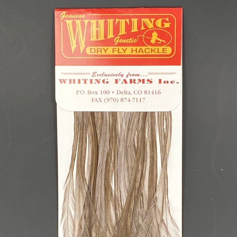 Whiting 100 Pack Dry Fly Hackle  - White dyed Dark Dun  - 10