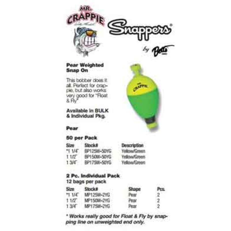 Betts Mr.Crappie Snappers Wgt 1.50" Pear 2ct Yellow/Green
