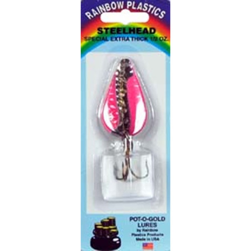 Rainbow Plastics Pot-O-Gold Steelhead Special Spoon, Flame Red/Hammered Nickel Stripe