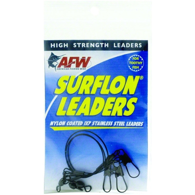 Surflon Leaders Nylon Coated 1X7 Stainless, Sleeve Swivel, Locksnap, 20 Lb 9 Kg Test, Black, 6 in