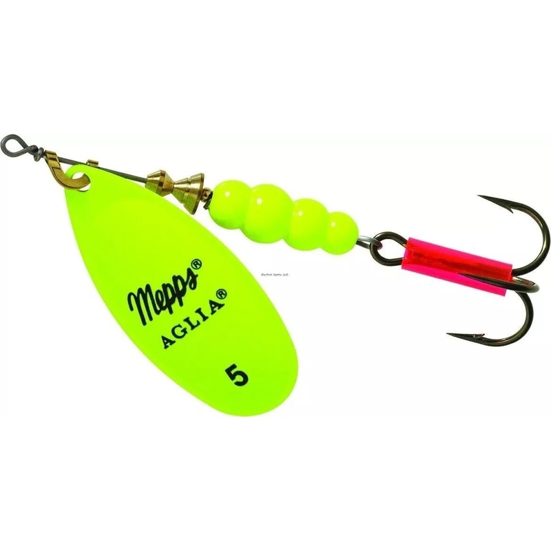 Mepps Aglia In-Line Spinner PlainTreble Hook Hot Chartreuse Blade