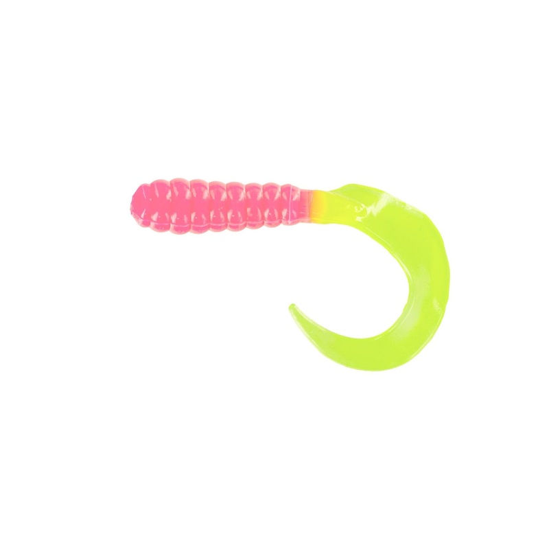 Big Bite Curl Tail Grub 2in 10ct Bubblegum Chartreuse