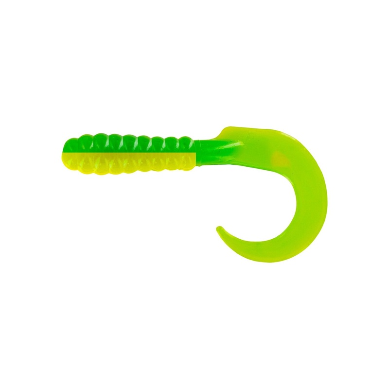 Big Bite Curl Tail Grub 2in 10ct Green/Yellow