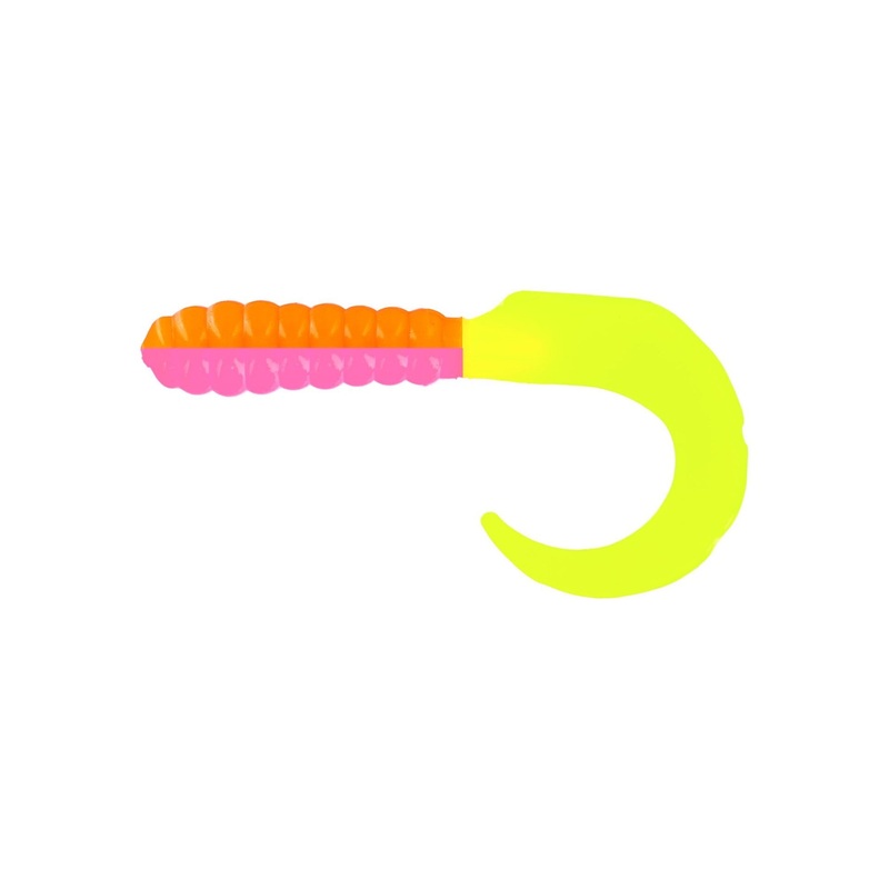 Big Bite Curl Tail Grub 2in 10ct Orange/Pink/Chartreuse