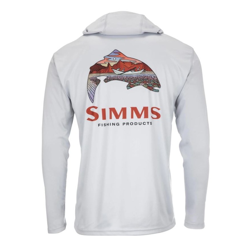 Simms Men's Tech Hoody - Artist Series - Trout Logo Flame/Sterling FFF Logo