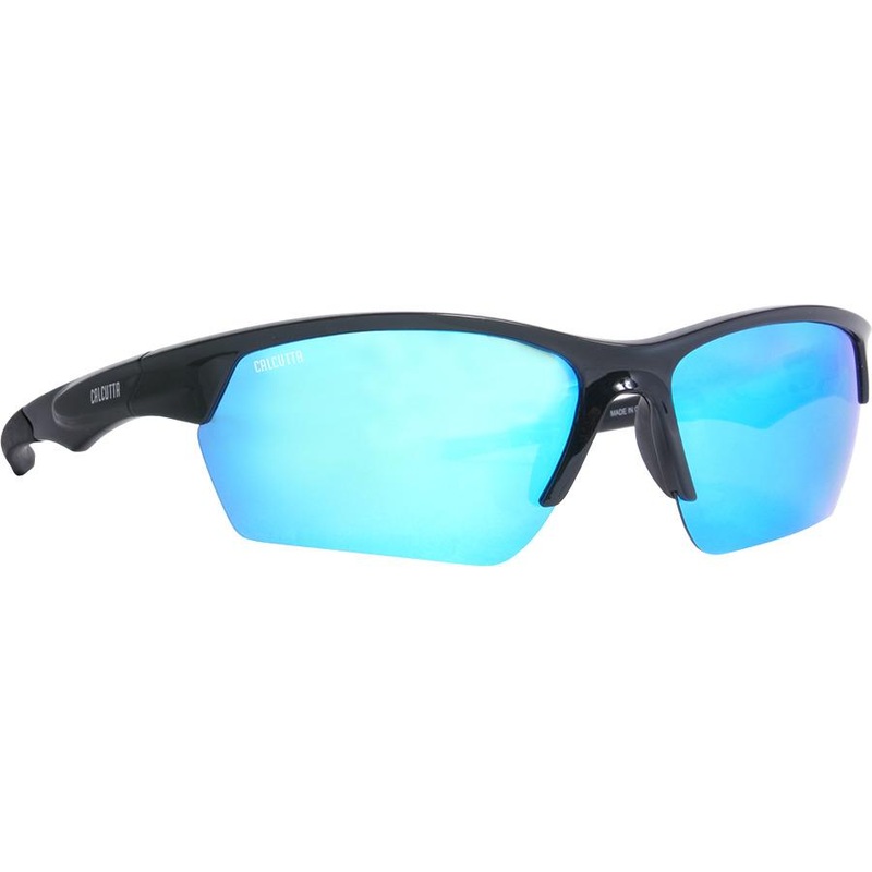 Calcutta First Strike Polarized Sunglasses Shiny Black Frame/Blue Mirror Lens