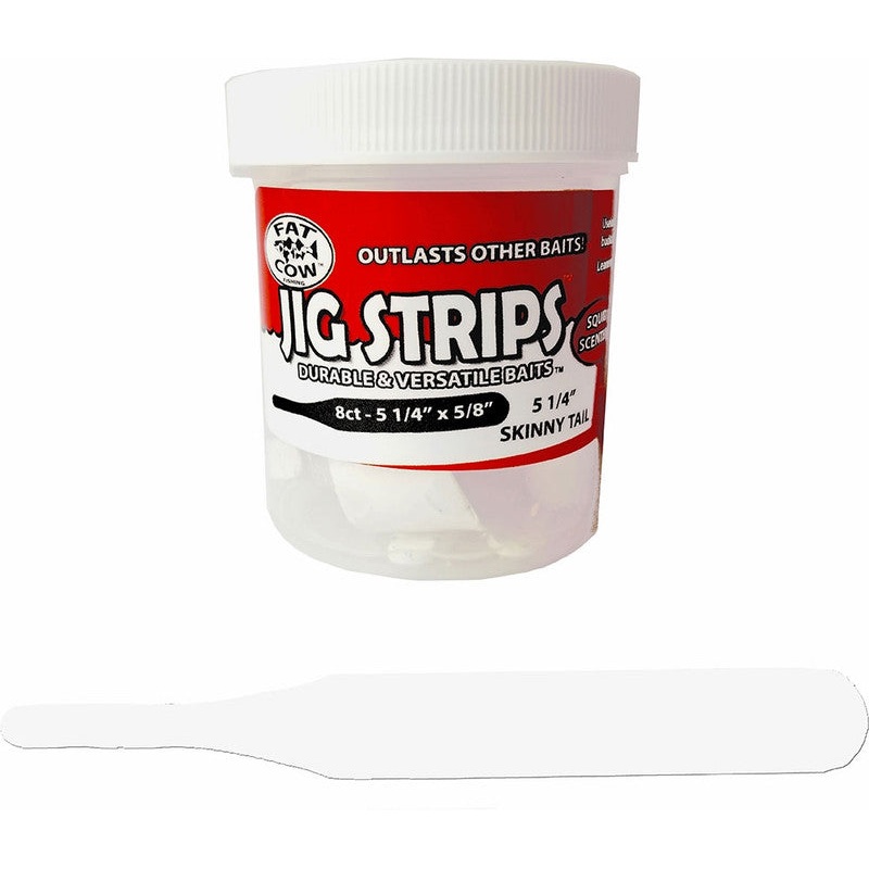 Fat Cow Jig Strips Skinny Tail 5 1/4" X 5/8" Scented 8ct Ghost White